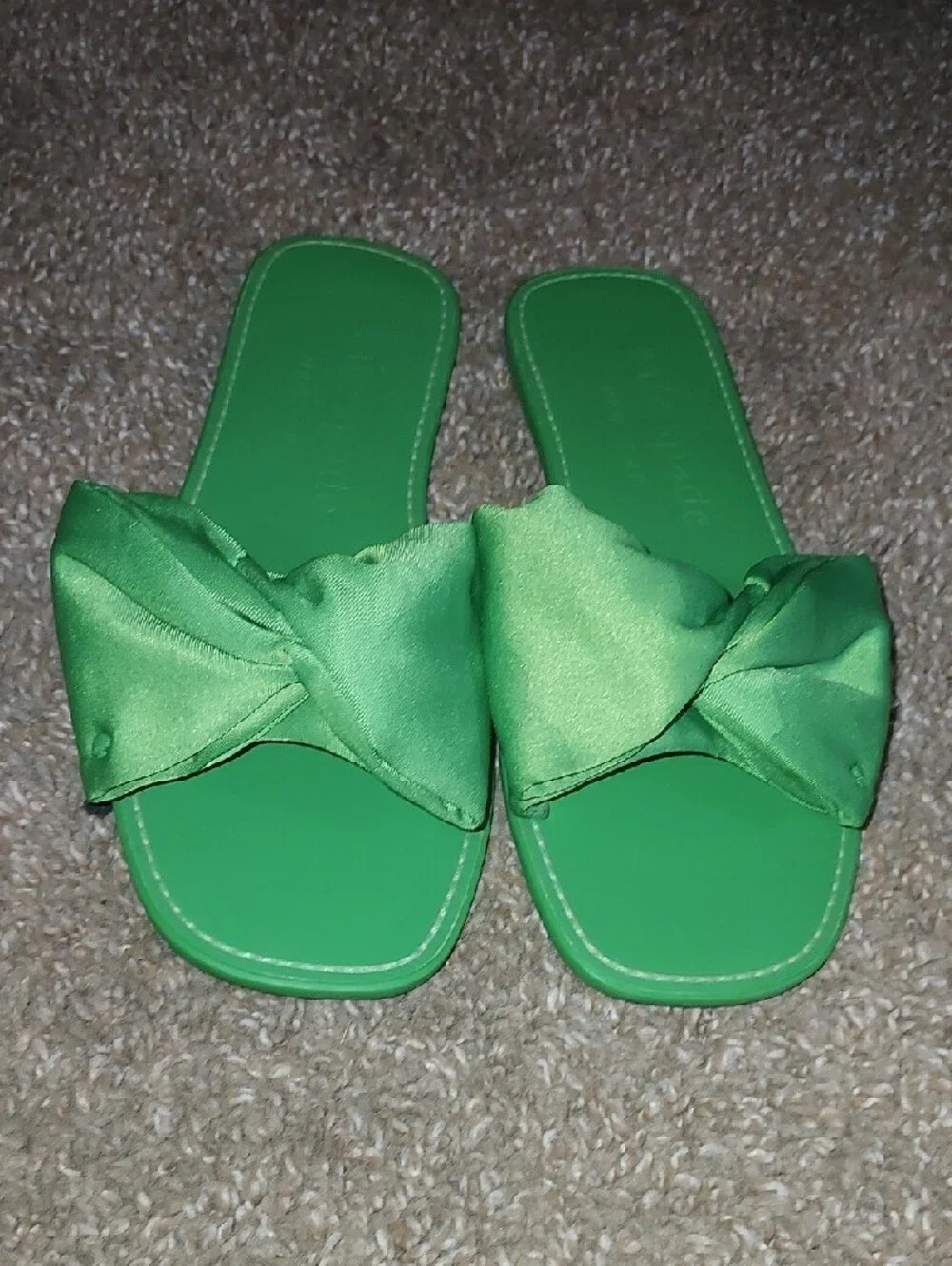 kate spade Green Satin Bow Slide Sandals